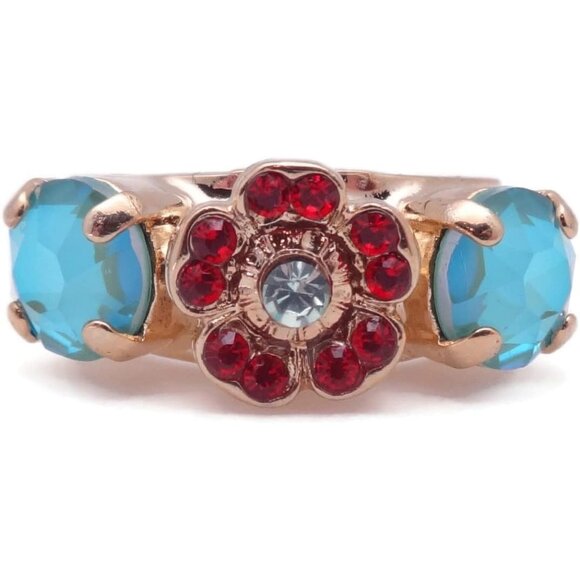 Mariana Enchanted Gold Ring Red Aqua Green Crystal Flower Petite Cosmo 1156 NWT - Picture 1 of 4